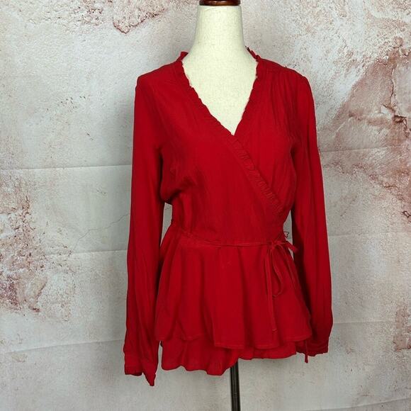 NWT LOFT feminine wrap top size XS classic red holiday ruffled v-neck peplum - Picture 1 of 4